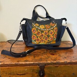 Sunflower Embroidered Black Típico Tico Bag